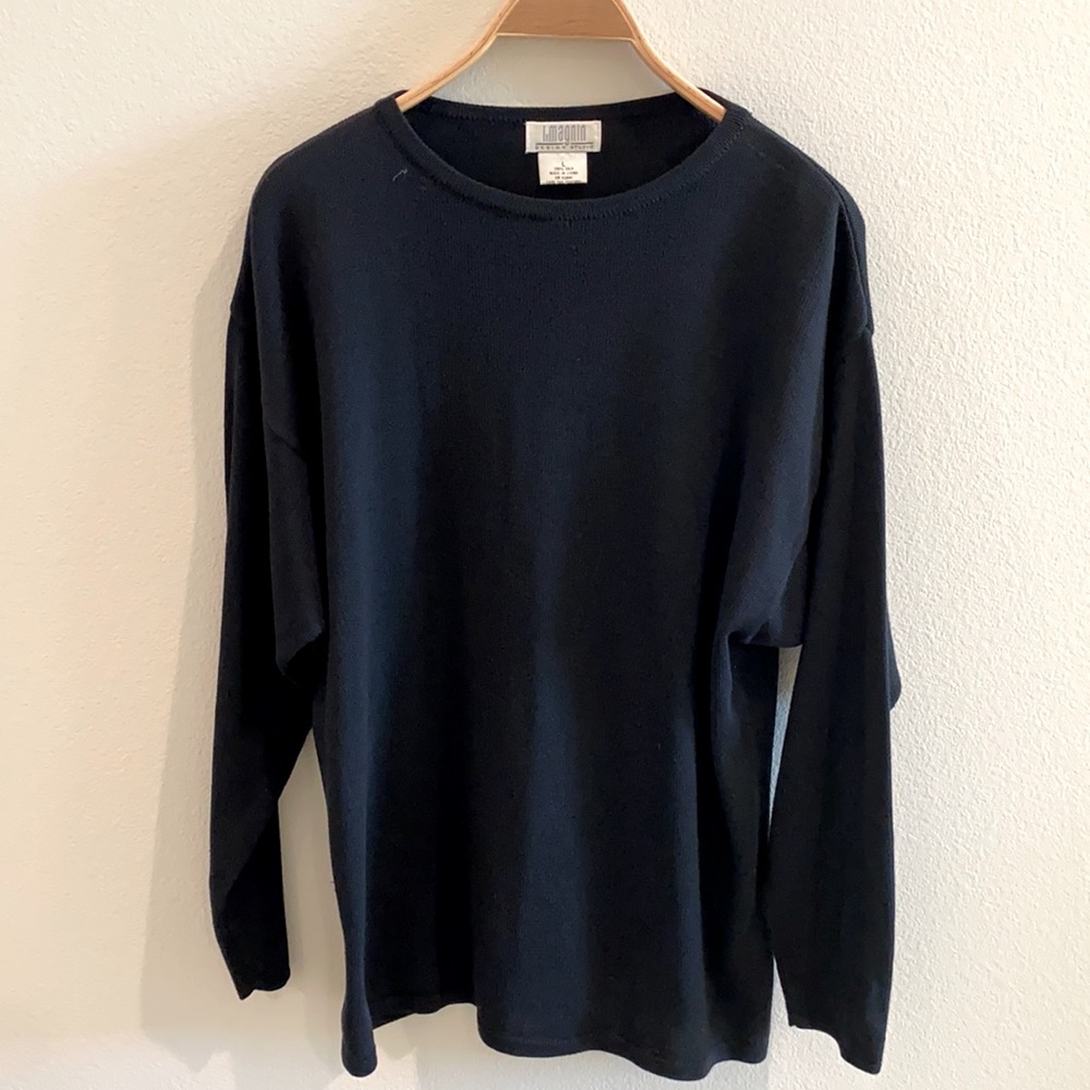Black Silk Knit L/S Round Neck T-style Sweater
